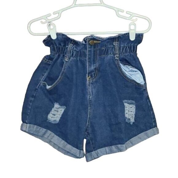 Custom Upcycled Small High Waist Distressed Shorts - Picture 1 of 3